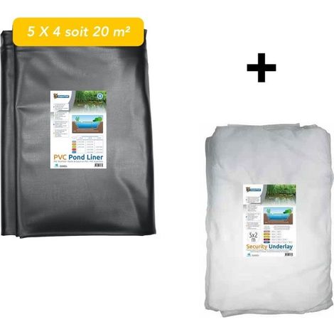 Pack Bassin de jardin : Bâche liner 20 m² 5X4m + feutre géotextile de protection