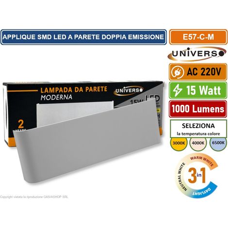 UNIVERSO E57-B3C LAMPADA APPLIQUE SMD LED BIANCA DA MURO 15W IP20 CON DOPPIO LED CCT SWITCH CAMBIA COLORE LUCE (1/5)