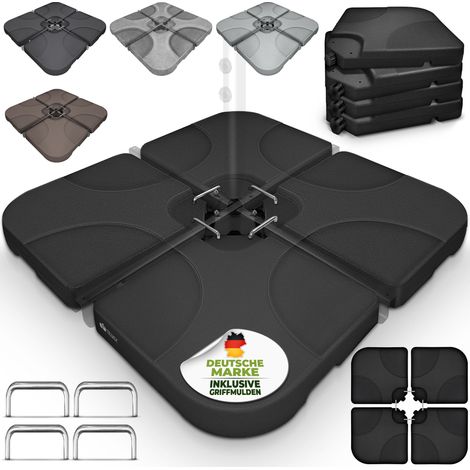tillvex® Sonnenschirmständer Braun 60 Liter / 80 kg – 4-teilig für Ampelschirm inkl. Metallverbinder Schirmgewicht befüllbar mit Wasser oder Sand Schirmständer Ampelschirmständer wetterfest