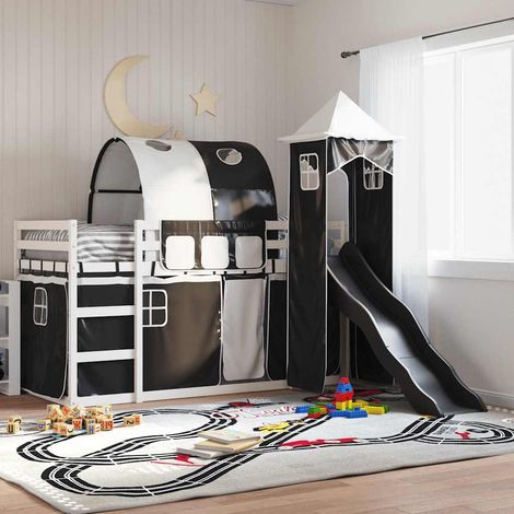 Letto a Castello con Scivolo e Tende Bianco e Nero 90x200 cm vidaXL