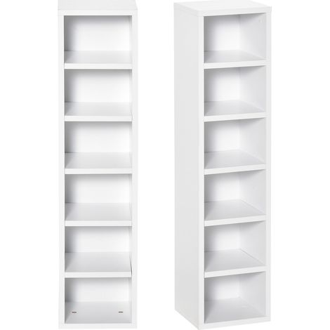 Set 2 Pezzi Mobile Libreria Porta CD 21x19.2x88,3 cm in Legno Bianco (1/5)
