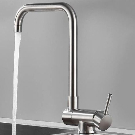 Mitigeur Cuisine Rabattable, Robinet Cuisine Pliable, 2 modes de jet Robinet de Cuisine Sous Fenêtre Pliable à 180°/Rotatif à 360°, Argent brossé (1/4)