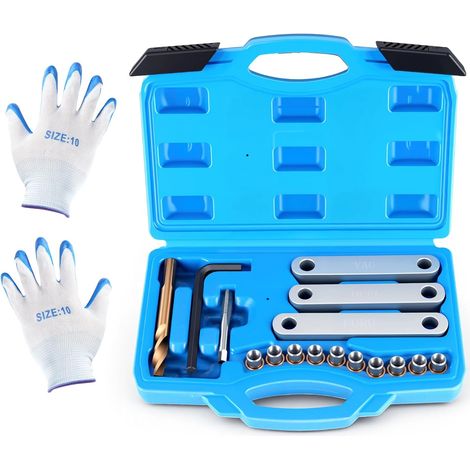 Kit de réparation de filetage de frein 16 pièces avec 1 paire de gants, filetage d'étrier de frein, filetage de boulon de guidage M9 x 1,25, compatible avec VAG, VW, Ford, Opel (1/5)