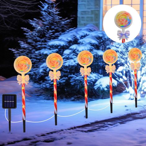 Luminaire Solaire De Noël - Lumière En Forme De Sucette - Pour Extérieur - IP55 - 46 Cm - Lot De 5 (1/5)