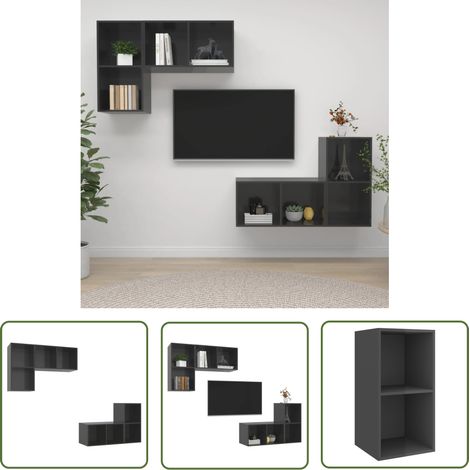 Maison Exclusive TV-Wandschränke 4 Stk. Hochglanz-Grau (1/5)