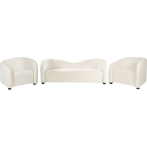 Living Room Set Off-White Velvet Upholstered Front & Back Sofa and Armchairs Curved Backrest Shape Modern VELTADA (1/5)