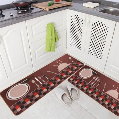 Tapis de cuisine antidérapant - Non spécifié - Lot de 2 - Design couteau et fourchette - 50x80cm et 50x120cm (1/3)