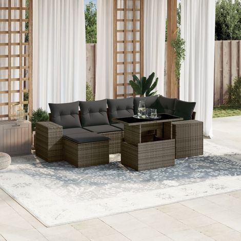 [Set de Jardin] [Ensemble Salon Exterieur] [7 Pieces] Gris Resine Tresse [Coussins Epais Housse Lavable] [Table Reglable Hauteur] Canape d'Angle, Sieges, Pouf [Modulaire] Poly Rotin Jardin Terrasse (1/5)