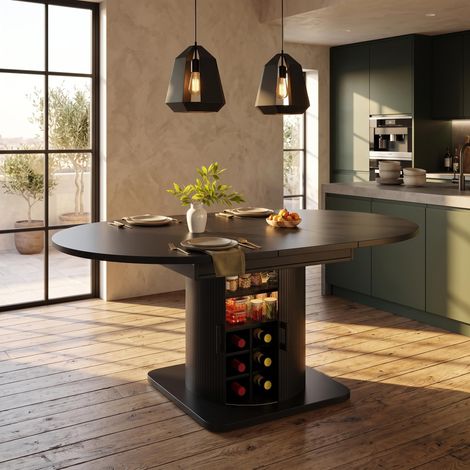 FurnitureR Black Wood Square Extendable Dining Table 118 to 158cm (1/5)