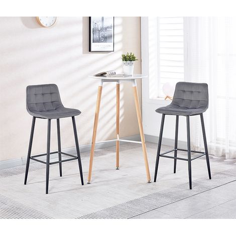 Hobag – Lot de 2 tabourets de bar en velours gris clair – Hauteur d'assise 70cm – Pieds en métal – Design moderne pour séjour