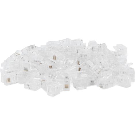 100 connecteurs téléphoniques à cristal, connecteurs Ethernet 4 conducteurs 6P4C universels RJ11 plaqués or, coupleurs de câbles Ethernet (1/5)