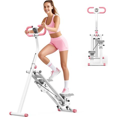 Nouveau stepper d'intérieur 2025, avec mains courantes et écran LCD, hauteur réglable, idéal pour le fitness, utilisable en intérieur comme en extérieur (blanc) (1/5)