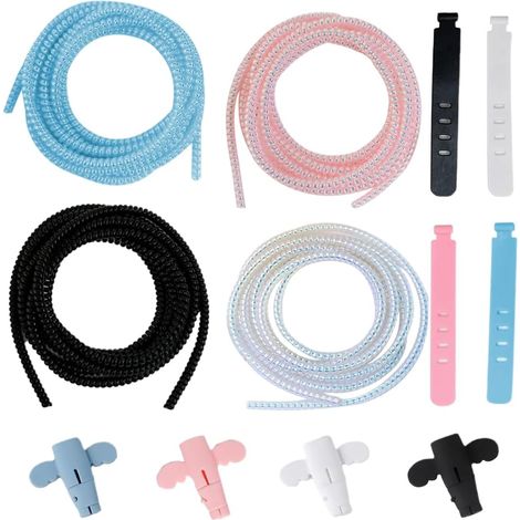 4PCS Protection Cable Lapin, Réglable Gaine Spirale Câbles Flexible, 1.4M Gaine Cable, Gaine Cache Cable avec 4PCS Attache Cable et 4PCS Protege Cable, Protection du Cache Câbles pour Automobiles TV (1/5)