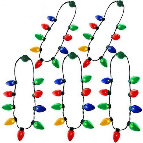 (5 unidades) Collar navideño de suave sensación, collar navideño con luces LED y bombillas de colores (1/5)