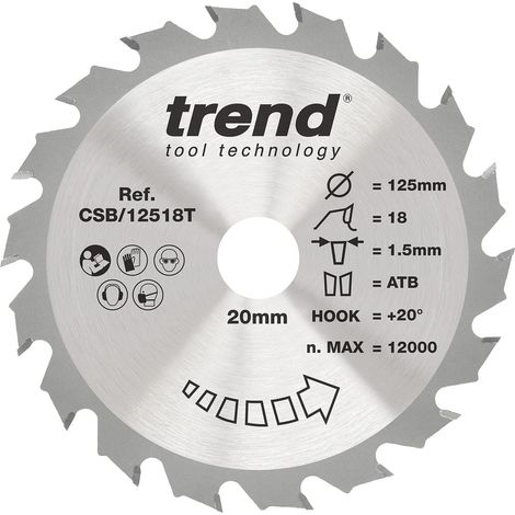 Trend lame de scie circulaire bois pour scies sans fil, 125 x 20 mm, 18T (1/5)