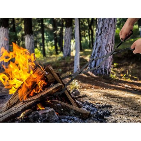 Pince à bûches pour feu de camp extérieur, 66 cm de long, noire (1/4)