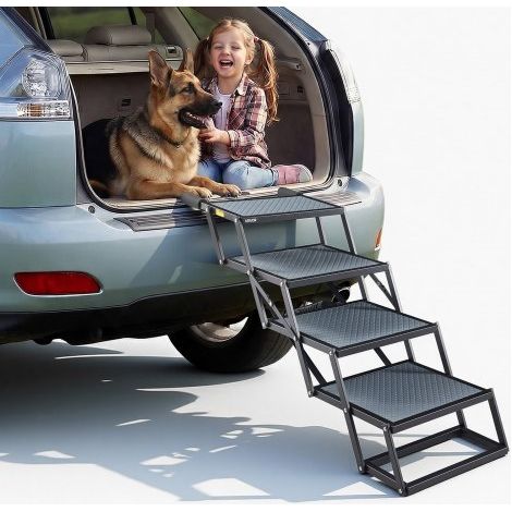 Escalera para Perros Plegable para Coche, 4 Peldaños, Rampa para Perros, Capacidad de Carga de 181 kg, Escalones Antideslizantes, Altura Ajustable, Escalera Portátil para Subir a SUVs Camas Sofá (1/5)