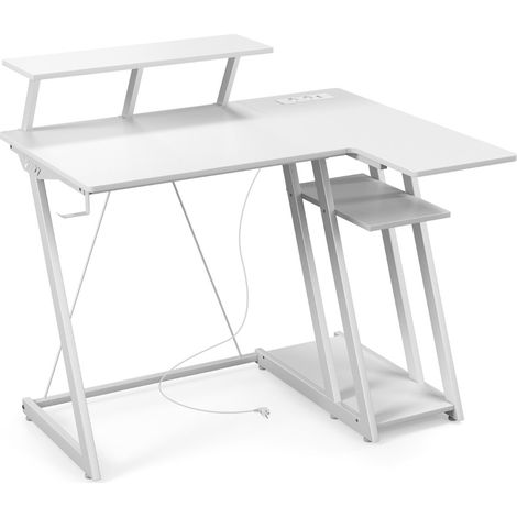 Scrivania da gioco con prese porte USB ripiano monitor gancio cuffie Bianco (1/4)