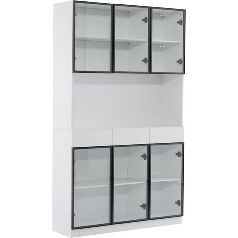 Vitrina alta de vidrio con LED blanca 120x36x200 cm con puertas negras MODENUIT (1/5)