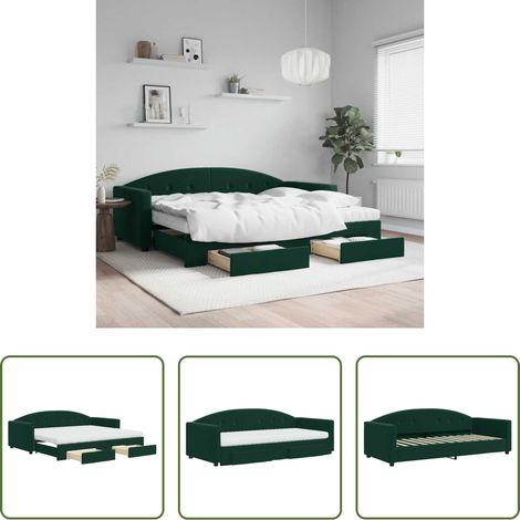 vidaXL Schubladenbett - Tagesbett Ausziehbar mit Schubladen Dunkelgrün 90x200 cm Samt (1/5)