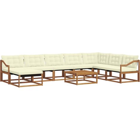 Outdoor Sofa Set 9 pcs Natural and Cream Solid Acacia Wood vidaXL (1/5)
