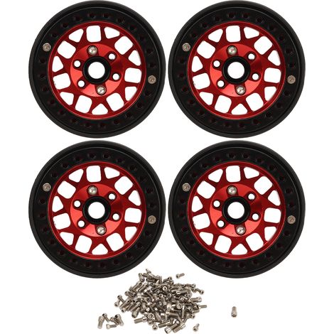 4-teiliges Set 1,9-Zoll-Universal-RC-Felgen aus Aluminiumlegierung für SCX10 II, Axial SCX10, Beadlock-Crawler-Felgen, Rot (1/5)