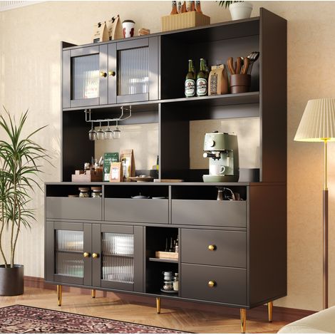 Aparador alto 145/39/171 cm negro con cristal Changhong, botellero y gran capacidad (1/5)