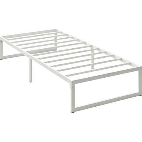 Lit 90x200 en métal blanc sans tête de lit, avec rangement sous le lit, sommier à lattes clipsables silencieux, 32,5 cm de haut – CHICFURN pour chambre ou studio (1/5)