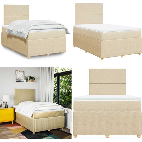 Giroletto a Molle con Materasso Crema 120x190 cm in Tessuto - Materasso a molle insacchettate - Letto a molle