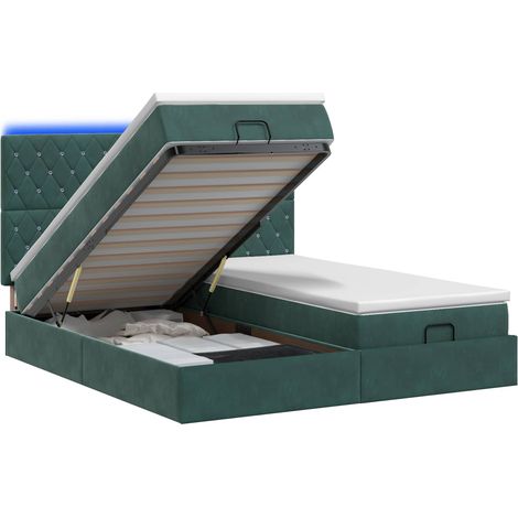 Maison Exclusive - Lit coffre avec matelas et LED Vert foncé 200 x 200 cm Velours (1/5)