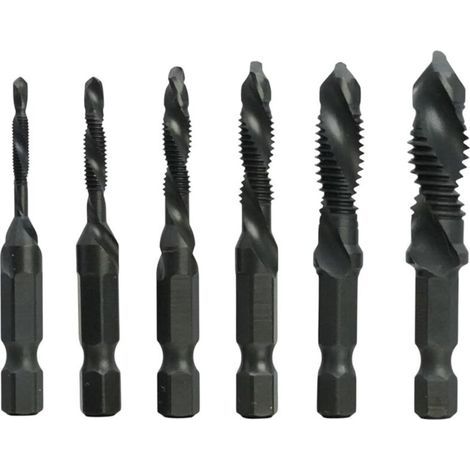 Lot de 6 forets et tarauds combinés - Outils de taraudage-Tailles M3 x 0,5 M4 x 0,7 M5 x 0,8 M6 x 1,0 M8 x 1,25 M10 x 1,5,pour le plastique bois aluminium mince, pas pour le métal dur (1/5)