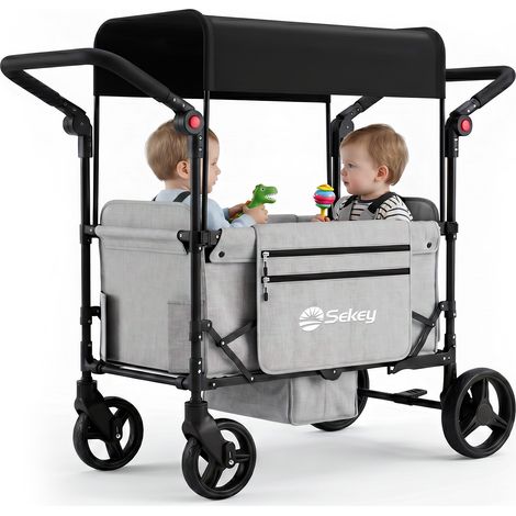 Sekey Bollerwagen Faltbar mit Dach und XXL-Rädern (24/20 cm), Grau (1/5)