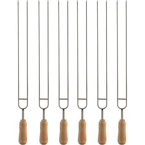 6x brochettes doubles en acier inoxydable avec poignée en bois 38 virgule 1 cm pour barbecue kebab (1/5)