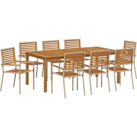 Maison Exclusive - Set da Pranzo per Giardino 9 pcs Beige Legno di Acacia Massello