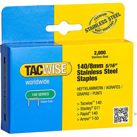 TACWISE 1216 BOÎTE DE 2000 AGRAFES EN ACIER INOXYDABLE 8 MM TYPE 140 (1/2)
