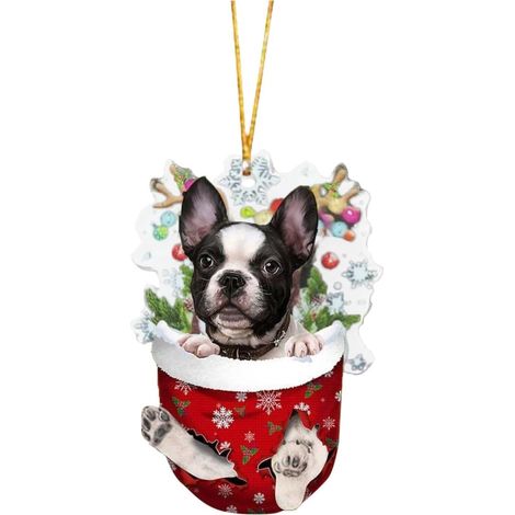 Pendentif Acrylique Arbre De Noël Chien - Décoration Suspendue Pour Voiture Bureau Maison - 8 x 0,4 cm - 1 Pièce