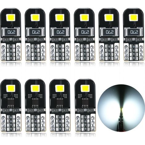 Ampoules T10 LED CANBUS Sans Erreur 12V Blanc Pas De Polarité Conçu W5W 194 501 168 Wedge Intérieur De Voiture Lumière Dôme Porte Côté Coffre Plafonnier Plaque D'immatriculation 10Pcs [Classe énergéti (1/3)