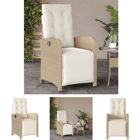The Living Store Gartensessel mit Fußteil Verstellbar Beige Poly Rattan - Gartenstühle (1/5)
