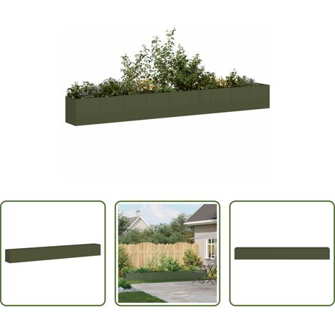 Bac à fleurs -  Jardinière vert olive 360x40x40 cm acier laminé à froid (1/5)