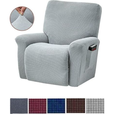 Housse de fauteuil relax extensible, protège-canapé uni élastique couverture intégrale, housse de remplacement pour chaise longue, gris argenté (1/2)