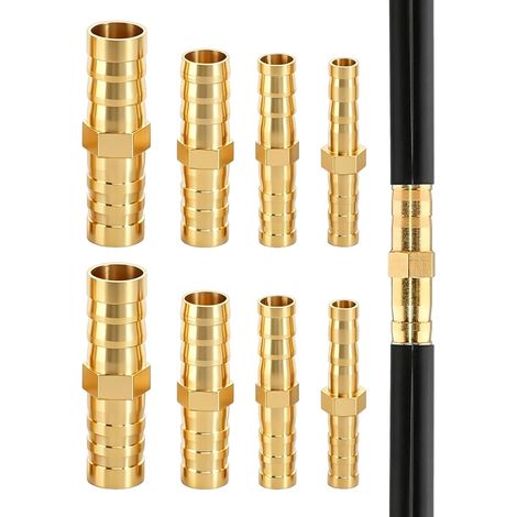 24 Pcs Raccord Tuyau d'Arrosage Laiton, Raccord Cannelé Tuyaux, Connecteur Tuyau Arrosage pour conduites d'air, conduites d'eau, 6mm/8mm/10mm/12mm (1/5)