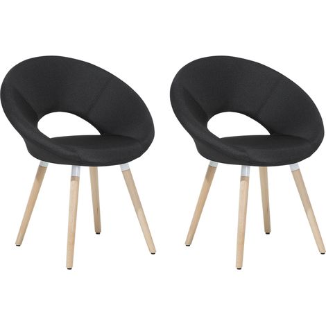 Conjunto de 2 sillas de comedor tapizadas negro con patas de madera clara estilo ecléctico moderno Roslyn (1/5)