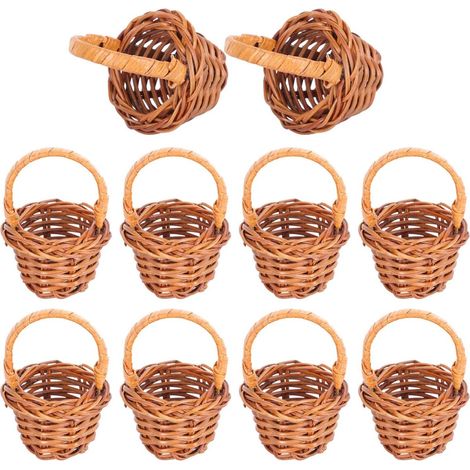 Mini panier en rotin - jouets pour maisonnette - décoration - accessoires photo tressés à la main - panier à fleurs - panier en osier - 10 pièces - panier à fleurs avec anse - panier à fruits et panie (1/4)