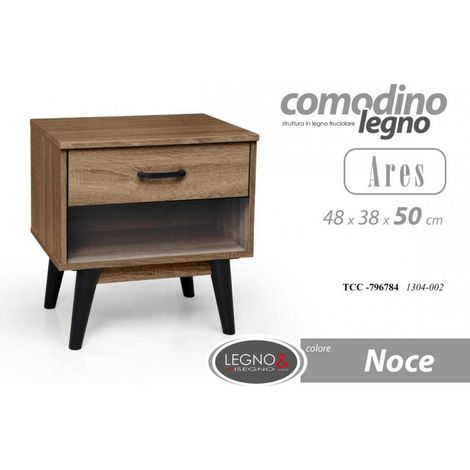 Mesita de noche estilo urbano en nogal con pies alto cm 48 x 38 x 50 h