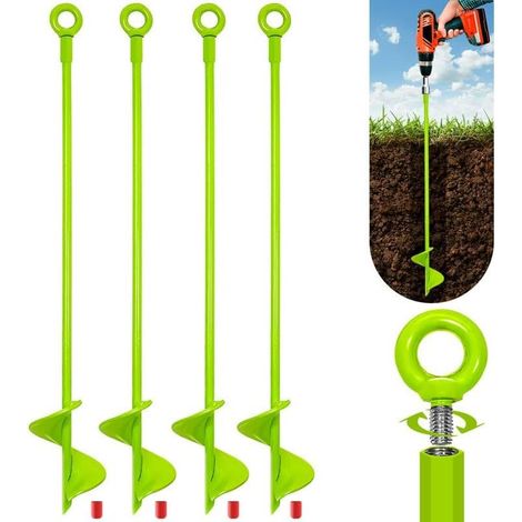 Set mit 4 Bodenankern für Trampoline, 46 cm, hohe Tragfähigkeit, Bodenbefestigung, geeignet für Zelte, Markisen, Gartenpavillons, Schaukeln, Adapter nicht enthalten - (1/5)
