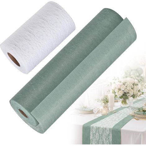 30cmx25m Chemin de table Non Tissé Vert Eucalyptus Décoration de Table Kit (1/5)