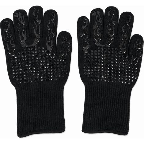 Gants de barbecue résistants à la chaleur jusqu'à 800 °C - Noir - 32 x 17,5 cm - En fibre ignifuge + coton + silicone - Pour barbecue, four, micro-ondes, cuisine et barbecue (1/5)