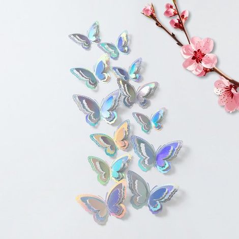 Juego de 48 pegatinas de pared de mariposas 3D en 4 colores (dorado，oro rosa，Mariposas decorativas 3D en 3 tamaños，el dormitorio o fiestas (1/2)