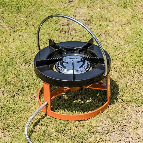 Réchaud à gaz de camping portable à réservoir de gaz plat avec poignée, idéal pour la randonnée et les pique-niques. (1/5)
