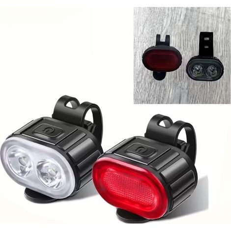 Set di luci anteriori e posteriori a LED ricaricabili tramite USB per bicicletta, faro e fanale posteriore multifunzione, accessori per ciclismo. (1/5)